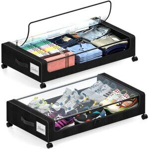 Under bed storage bins with wheels 2 pack large clothes organizer containers